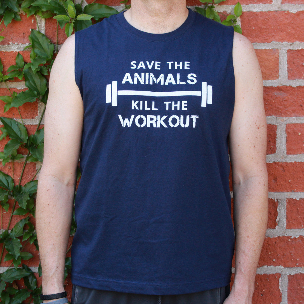 "Save The Animals, Kill The Workout" Muscle Tank - Navy